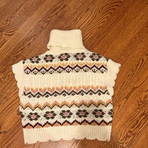 Zara Cream Multicolor Patterned Turtleneck Sweater